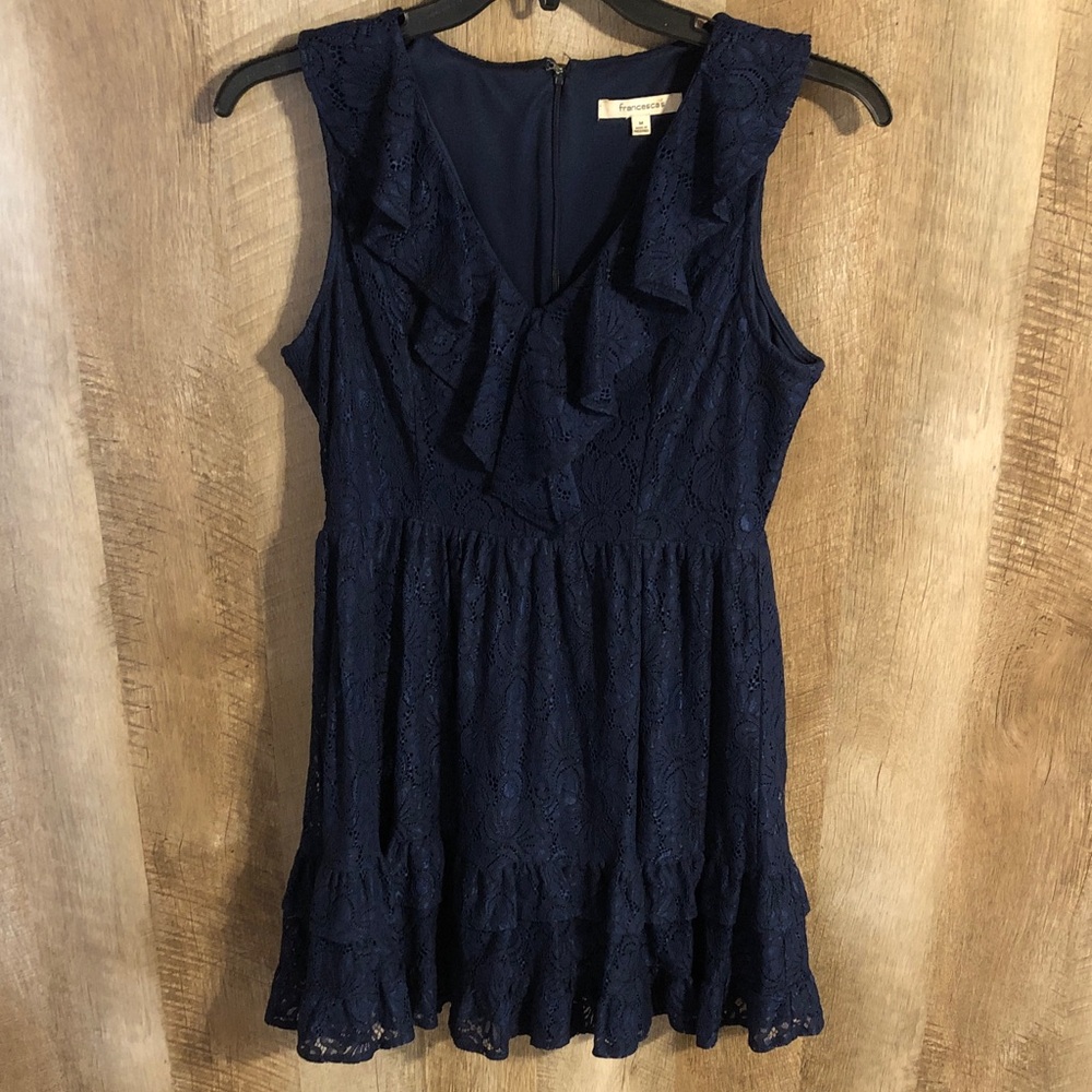 Francesca's Navy Lace Dress with Ruffles